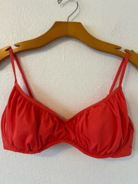 Becca Coral Orange Ruched Underwire Bikini Top Size D-Cup Large